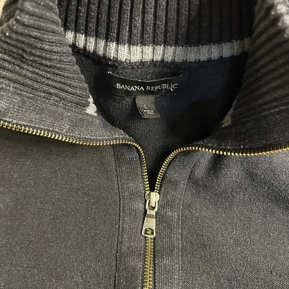 Banana Republic Sweater Jacket Long Sleeve Dual Front Zip Arm Panel Men's‎ Large